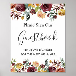 Poster Autumn Burgundy - Sinal de Guestbook Floral