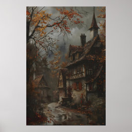 Poster Autumn Cottage Art Print, Rustic Fall Wall Art