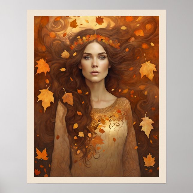 Poster Autumn Deixa Mulher com Cabelo de Auburn Cair (Frente)