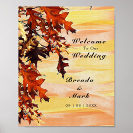 Poster Autumn Deixa Orange Yellow Swirl Bem-vindo Casamen