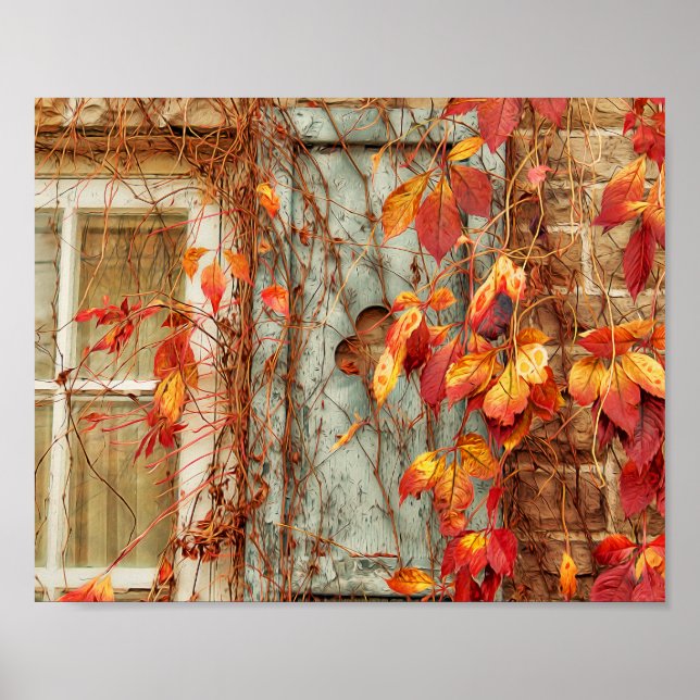 Poster Autumn Deixa Red Orange Country Janela Antiguidade (Frente)