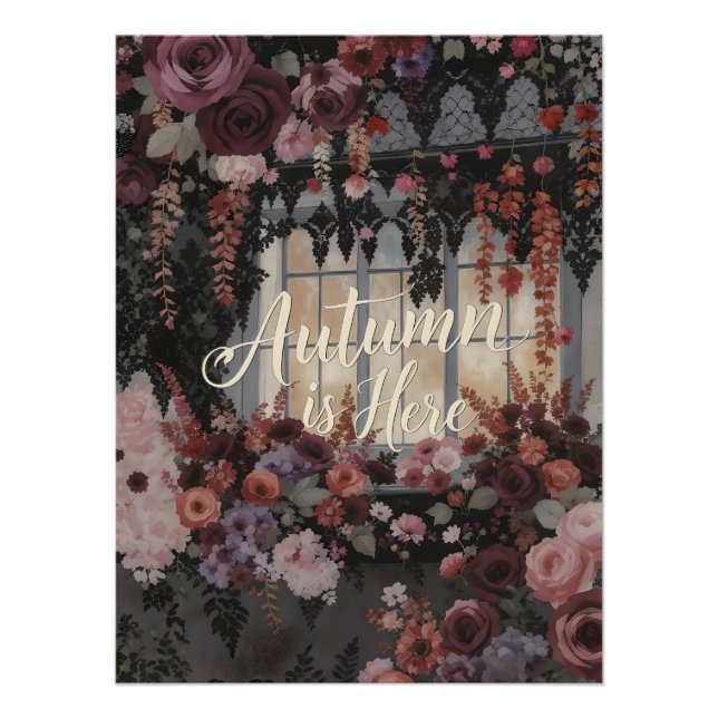 Póster Autumn Está Aqui Uma Típica De Janela Floral (Frente)