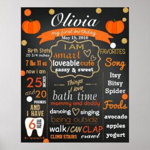 Póster Autumn Fall First birthday chalkboard sign chalk