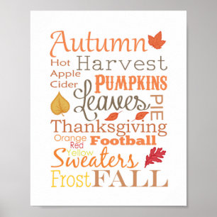 Póster Autumn Fall Typografia Wall Art