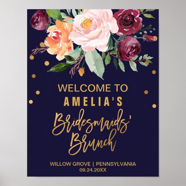 Póster Autumn Floral Bridesmaids' Brunch Welcome (Frente)