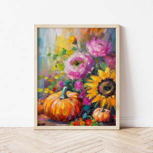 Poster Autumn Floral e Pumpkins