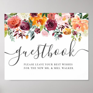 Poster Autumn Floral Sign Guest Book