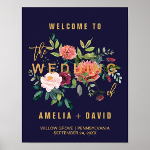 Póster Autumn Floral Wedding Bem-vindo