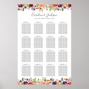 Poster Autumn Flowers Elegant Wedding Seating Chart