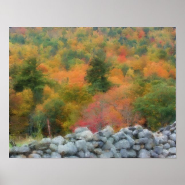 Poster Autumn Foliage Stone Wall Nature Art (Frente)