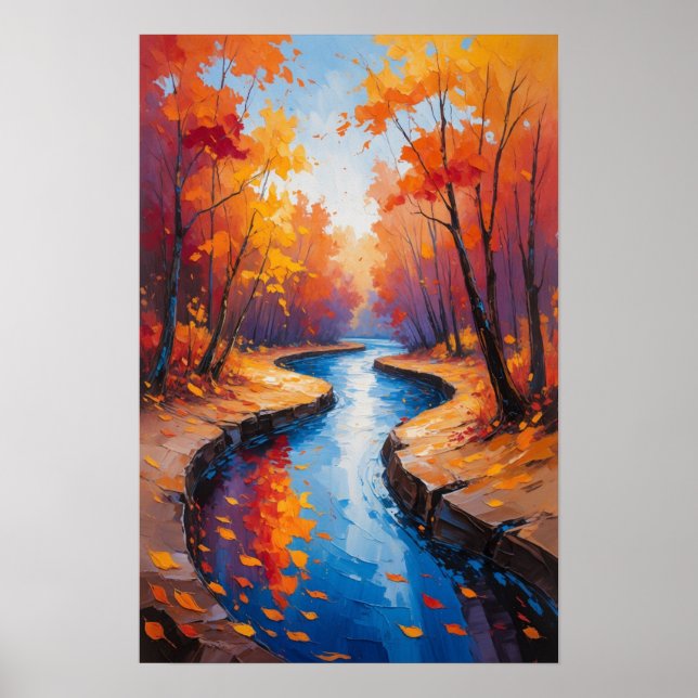 Poster Autumn Forest Path with Flowing Stream Landscape (Frente)