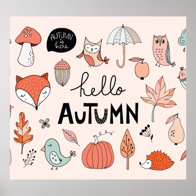 Poster Autumn Hand Drawn, Coleção Sazonal. (Frente)