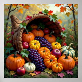Poster Autumn Harvest and Blessings Cornucopia 