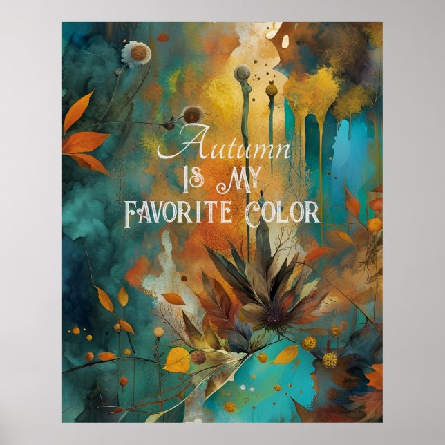Poster Autumn Harvest Teal Rust Abstrato Dourado (Frente)