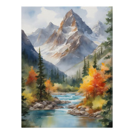 Póster Autumn in the Mountains Watercolor Poster