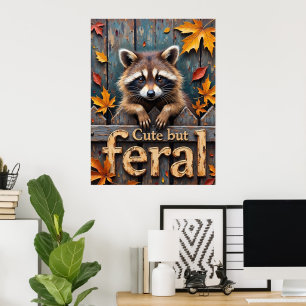 Poster Autumn Intruso: Raccoon on on the Picket Fence