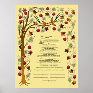 Póster Autumn ketubah com Árvore da Vida -B
