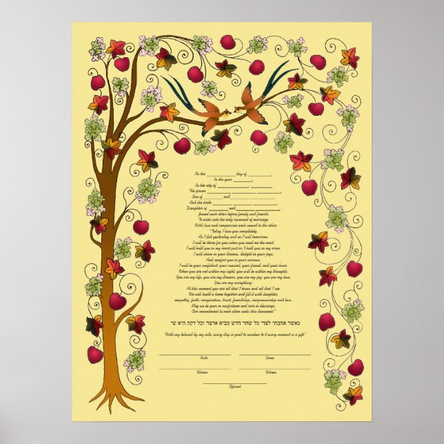 Póster Autumn ketubah com Árvore da Vida -B (Frente)