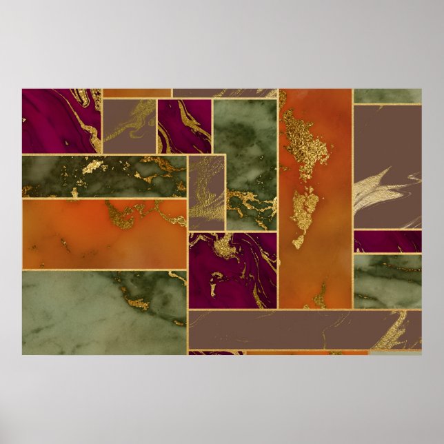 Poster Autumn Luxury | Mármore geométrico Dourado (Frente)