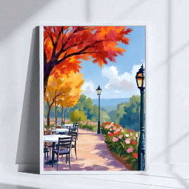 Poster Autumn Park Stroll Watercolor Fall Foliage Art