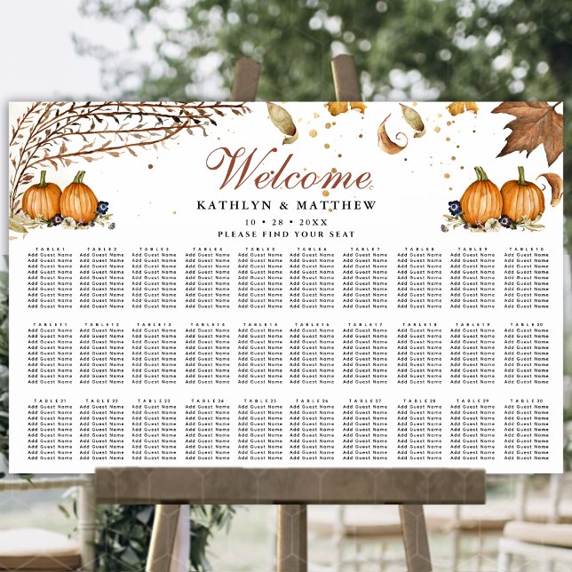 Poster Autumn Pumpkin Botanical Wedding 30 Mesa (Criador carregado)