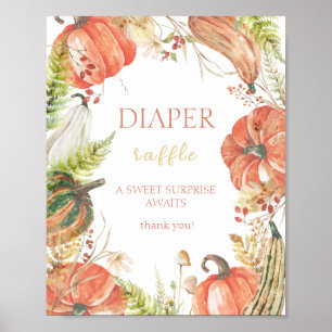 Poster Autumn Pumpkin Floral Chá de fraldas Raffle
