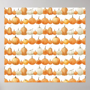 Poster Autumn Pumpkin: Padrão de Ilustração de Aquarelas