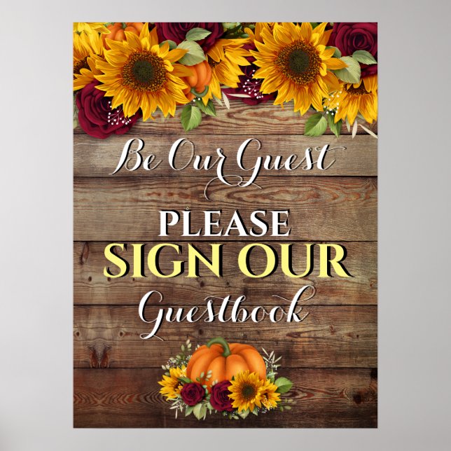 Poster Autumn Pumpkin Rustic Wedtic Guestbook Sinal (Frente)