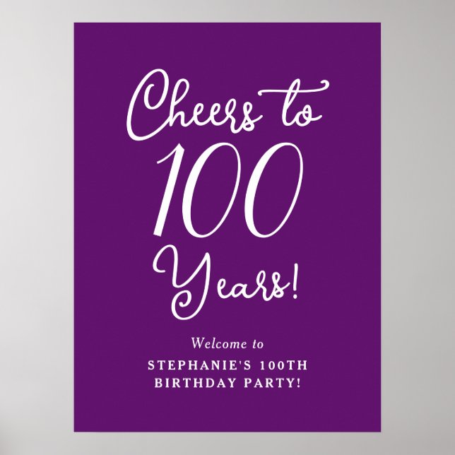Poster Autumn Purple Cheers to 100 Anos Aniversário Bem-v (Frente)