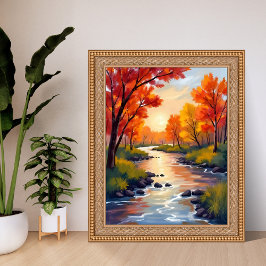 Poster Autumn River | Fall Foliage Nature Watercolor