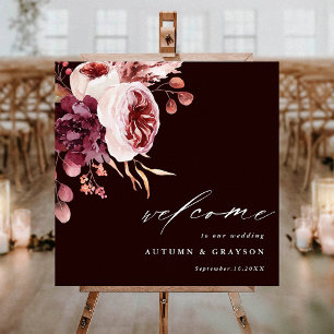 Poster Autumn Romance Dark Burgundy Wedding Welcome
