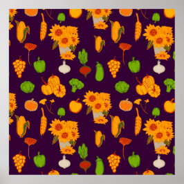 Poster Autumn Saudável Harvest Veggie E Fruta Throw Pi