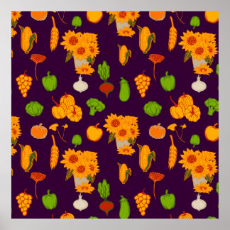 Poster Autumn Saudável Harvest Veggie E Fruta Throw Pi
