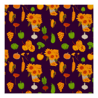 Póster Autumn Saudável Harvest Veggie E Fruta Throw Pi