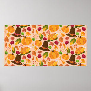 Poster Autumn seamless pattern, cute fall cartoon texture