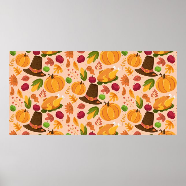 Poster Autumn seamless pattern, cute fall cartoon texture (Frente)