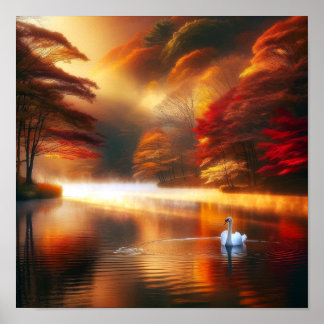 Poster Autumn Serenity com Swan - Natureza Pacífica