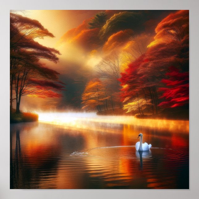 Poster Autumn Serenity com Swan - Natureza Pacífica (Frente)