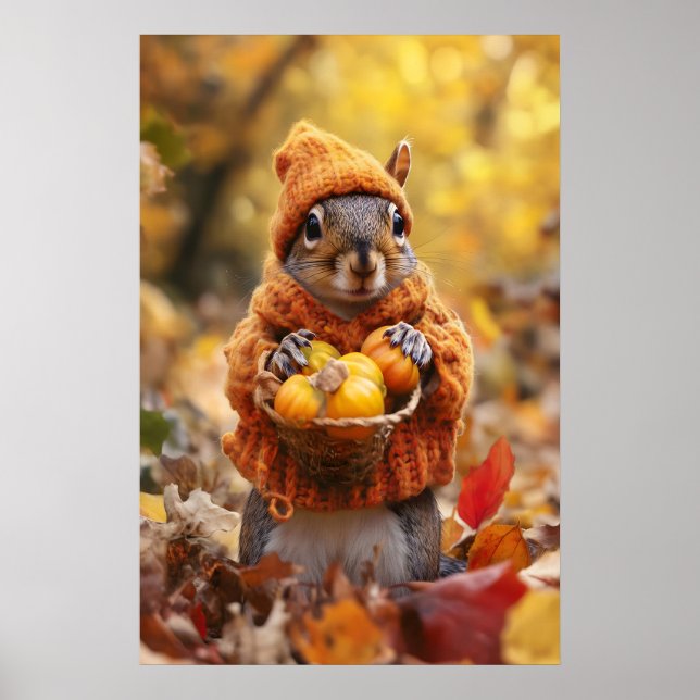Poster Autumn Squirrel Art Print, Cozy Fall (Frente)