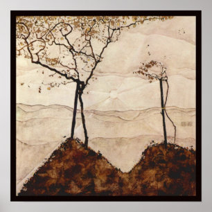 Poster Autumn Sun e Árvores por Egon Schiele, Vintage Ar