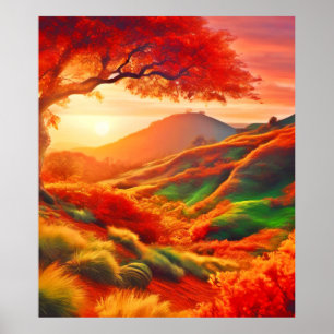 Poster Autumn Sunset Painting Art