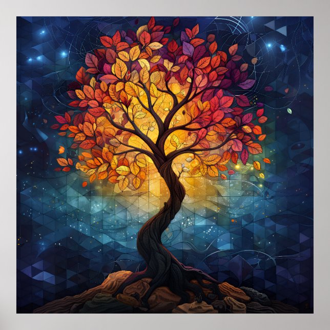 Poster Autumn Tree Mosaic Geometric Radiance (Frente)
