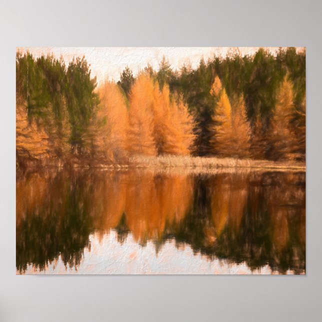 Poster Autumn Trees Lake Orange Fall Themed Sketch Art (Frente)