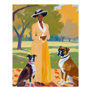 Póster Autumn Walk: Afro Woman com Cachorro na Era Regent