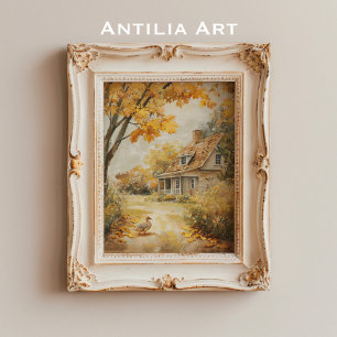 Poster Autumn Walking Duck Painting Queda Country House