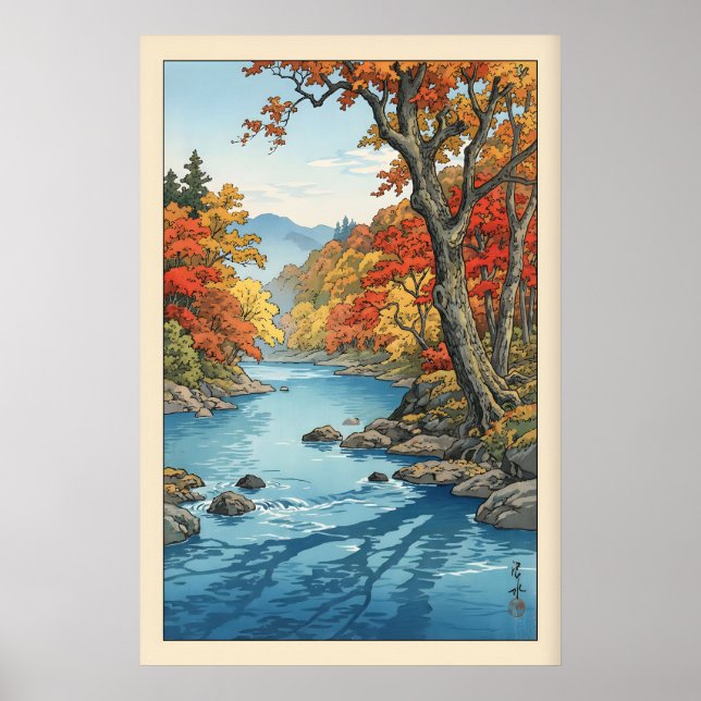 Poster Autumn Wall Art Print River Scene with Fall (Frente)