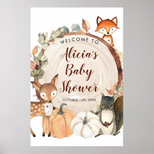 Poster Autumn Woodland Chá de fraldas Sinal de Boas-vinda