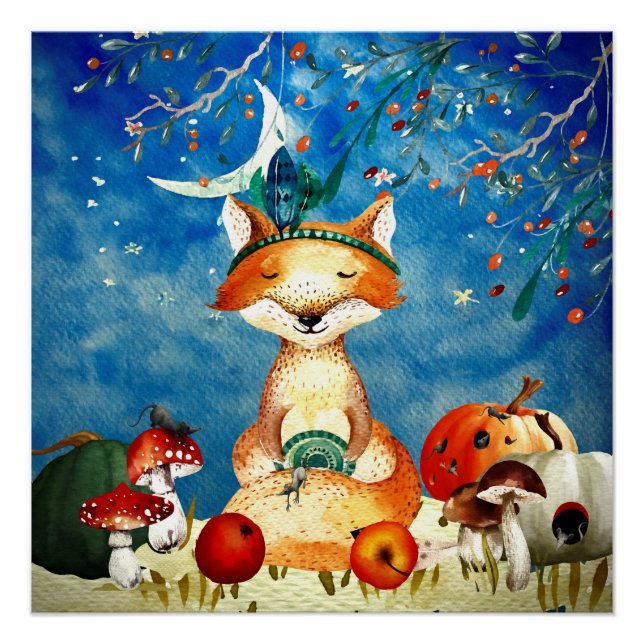 Póster Autumn Woodland Friends Fox Forest Illustration (Frente)