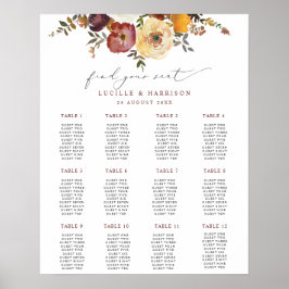 Poster Autumnal Blooms Burgundy Seating Plan