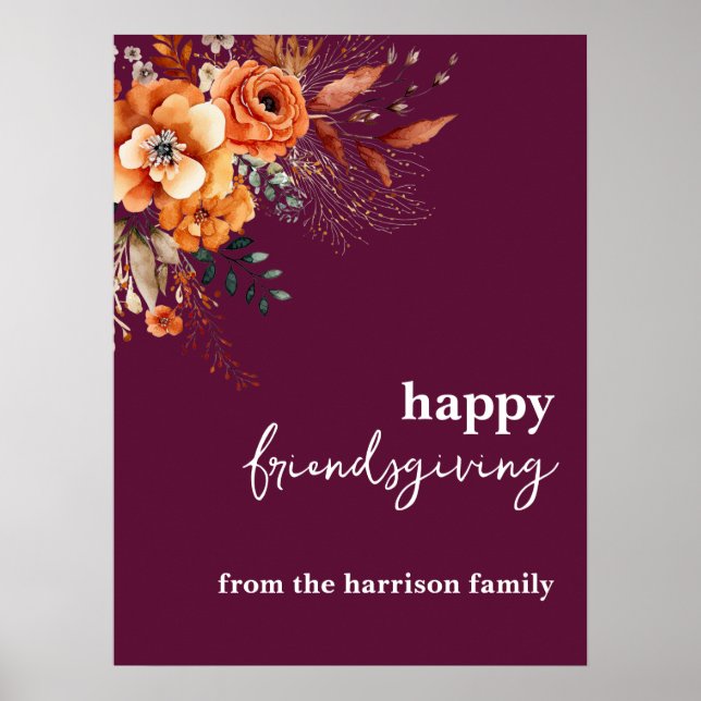 Poster Autumnal flowers thanksgiving elegant burgundy (Frente)